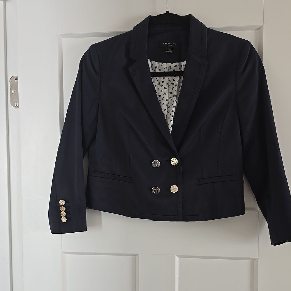 Ann Taylor Blue Double-Breasted Blazer